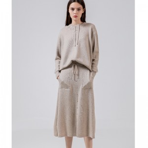 เสื้อขนสัตว์ลำลองถักเสื้อกันหนาวหมวกสองชิ้น 69027#