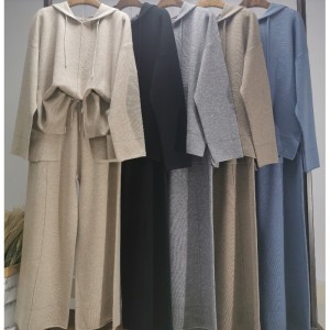 แฟชั่นลำลองเสื้อกันหนาวขนสัตว์ที่เรียบง่ายสองชิ้นเสื้อกันหนาวหมวกชุด 69056#