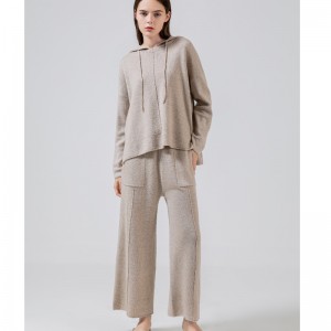 แฟชั่นลำลองเสื้อกันหนาวขนสัตว์ที่เรียบง่ายสองชิ้นเสื้อกันหนาวหมวกชุด 69056#