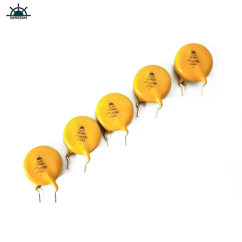 ODM OEM จีน Surge Arrester อุปกรณ์ป้องกันสีเหลืองอีพ็อกซี่เรซิ่นเส้นผ่าศูนย์กลาง 14 มิลลิเมตร 14D681 สังกะสีออกไซด์ Varistor ต้านทาน