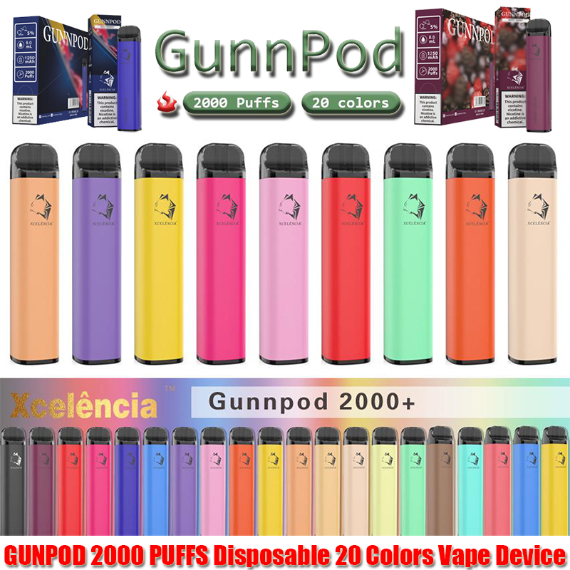 Gunnpod 2000 Puffs Pre- ที่เต็มไปหมด Vape 1250 มิลลิแอมป์ชั่วโมงแบตเตอรี่ E บุหรี่ Deivce 18350 8 มิลลิลิตร Vaporizer ชุดเริ่มต้นชุด VS เอลฟ์บาร์ 20 Flavs ปากกา Pod พัฟ Gunpod
