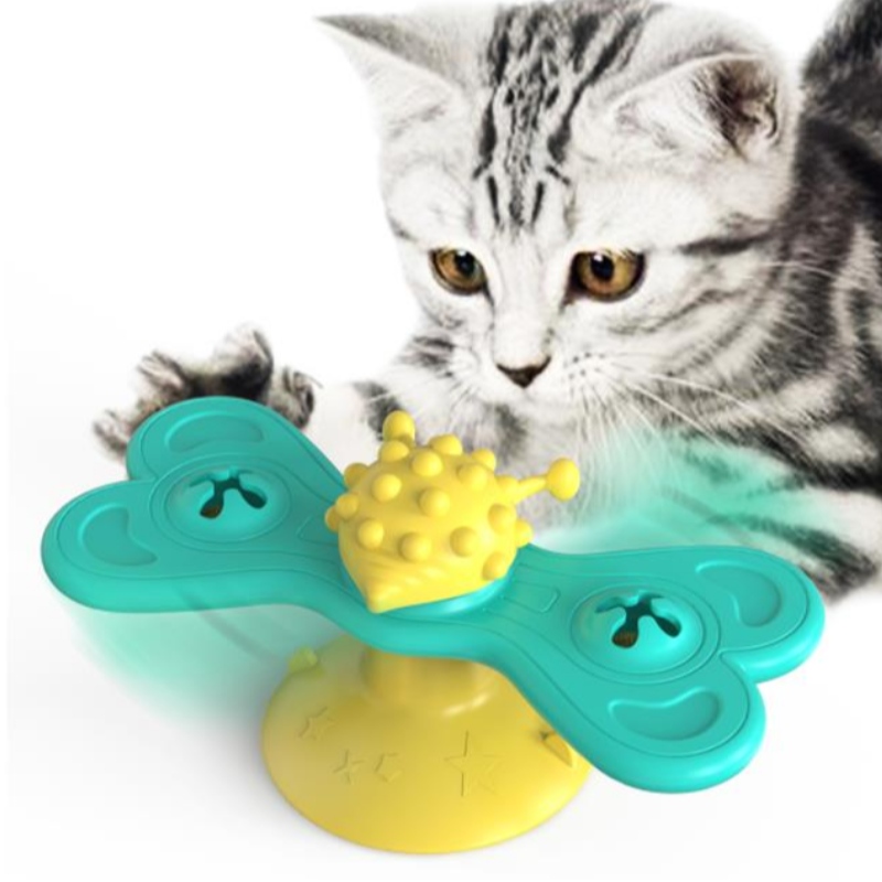 แมวกังหันลมของเล่นตลกนวดหมุนของเล่นแมวที่มีหญ้าตาข่ายฟันทำความสะอาดผลิตภัณฑ์สัตว์เลี้ยง