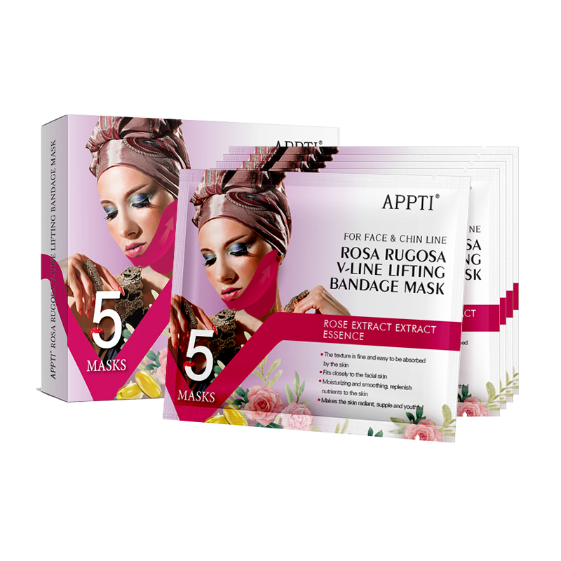 Appti Rose Rugosa V-Line ยกผ้าพันแผลหน้ากากใบหน้าลดความอ้วนสายความงามคางคู่ลดไฮโดรเจลใบหน้าหน้ากากเพื่อยกคางและกระชับผิว