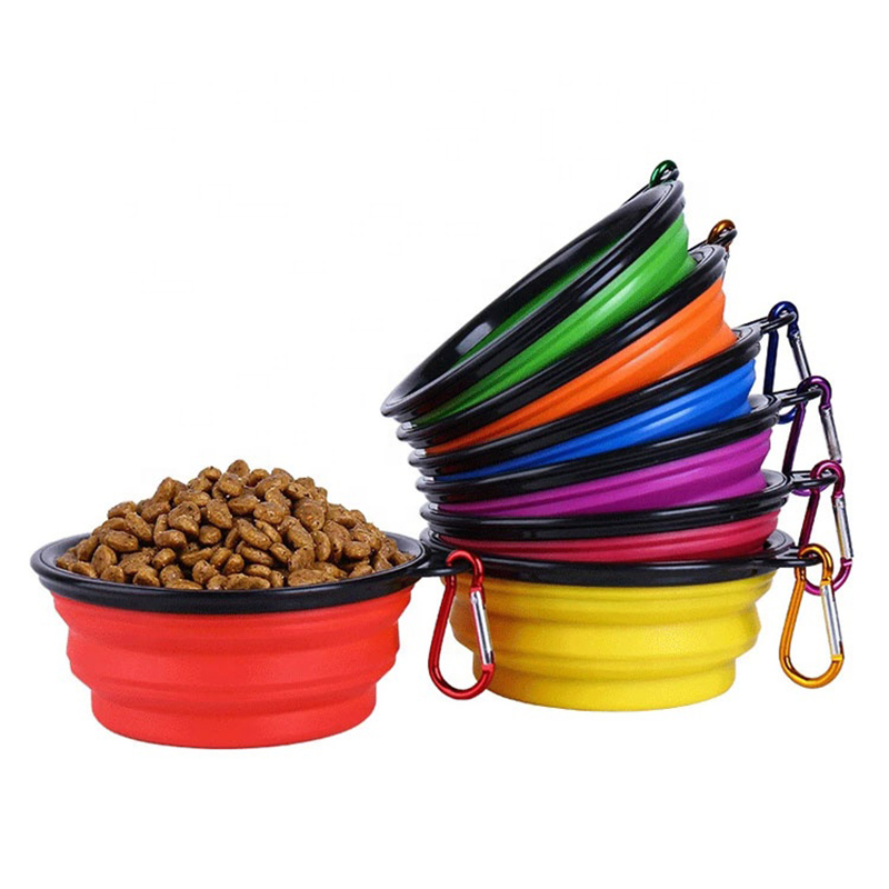 ชามสุนัขพับซิลิโคนที่มี carabiner, ชามน้ำสำหรับสุนัขแมว