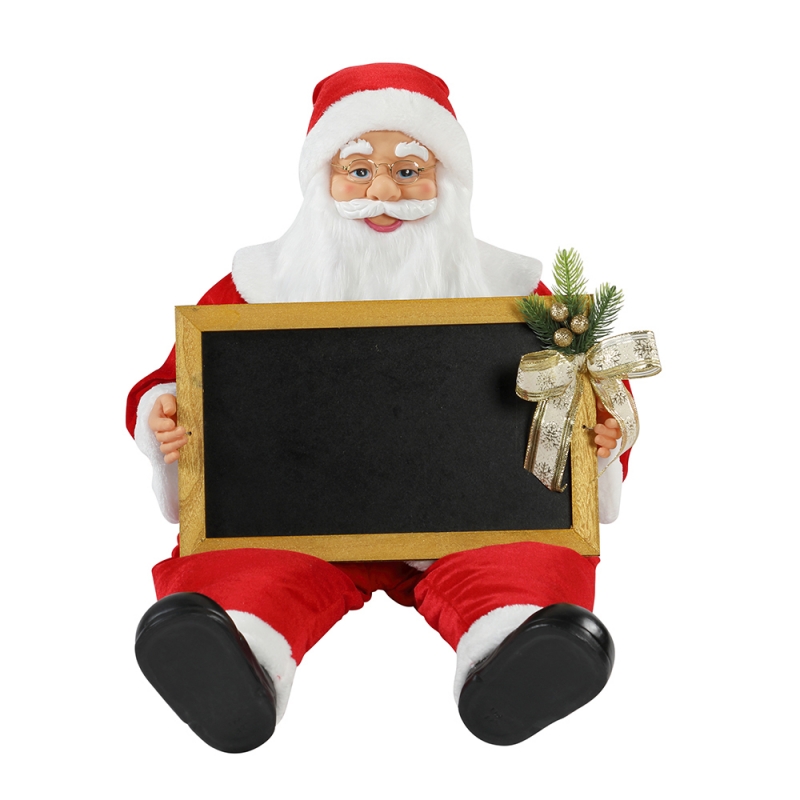 60/80cm คริสต์มาสนั่ง Santa Claus กับ Blackboad วันหยุดดนตรีเครื่องประดับตกแต่งหุ่นคอลเลกชันแบบดั้งเดิมคริสต์มาส
