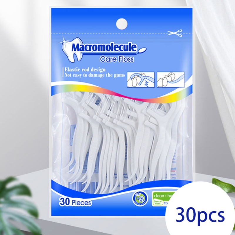 30 Picks ที่มีคุณภาพสูง macromolecule โพลีเอทิลีนไฟเบอร์หุ้นขายส่ง OEM ส่วนตัวถุงฉลากไหมขัดฟันทันตกรรม