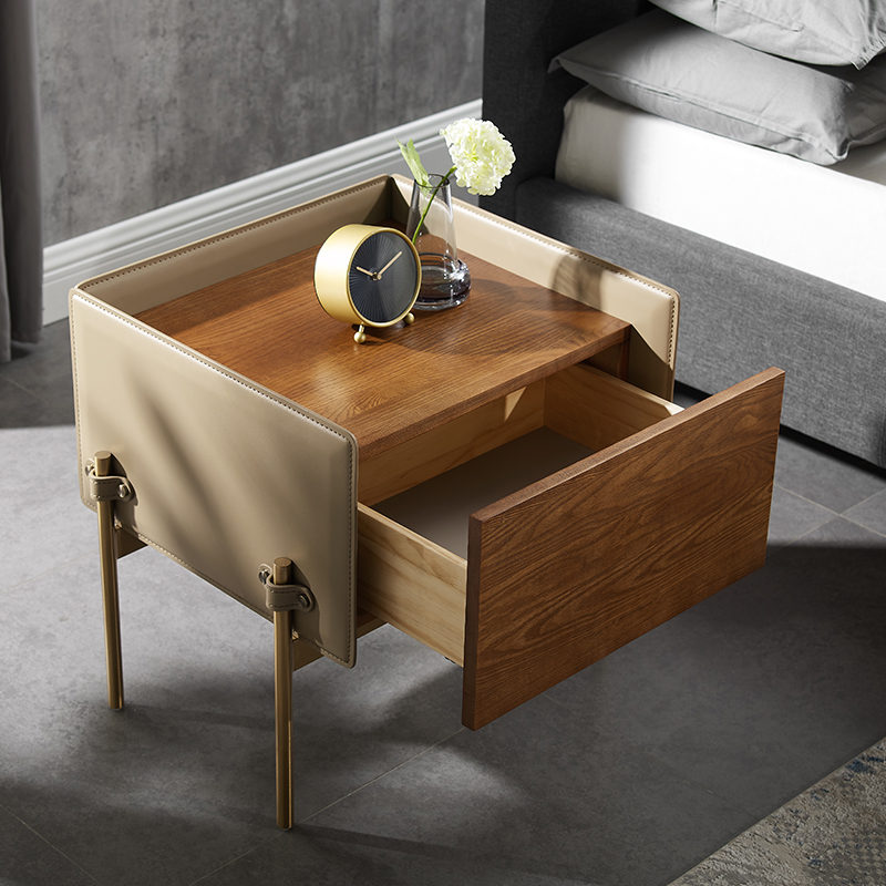 ที่ทันสมัย ​​Nightstand ไม้ธรรมชาติที่เรียบง่ายไม้โต๊ะข้างเตียงไม้ที่มีขาสแตนเลส
