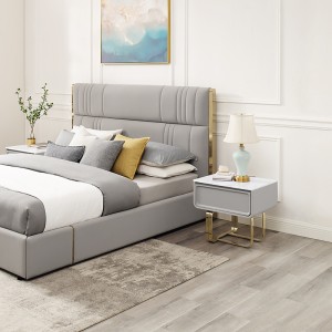 ฝรั่งเศสทองคำสแตนเลสขาข้างไนท์และตู้โต๊ะข้างเตียงหินอ่อนธรรมชาติหรูหรา