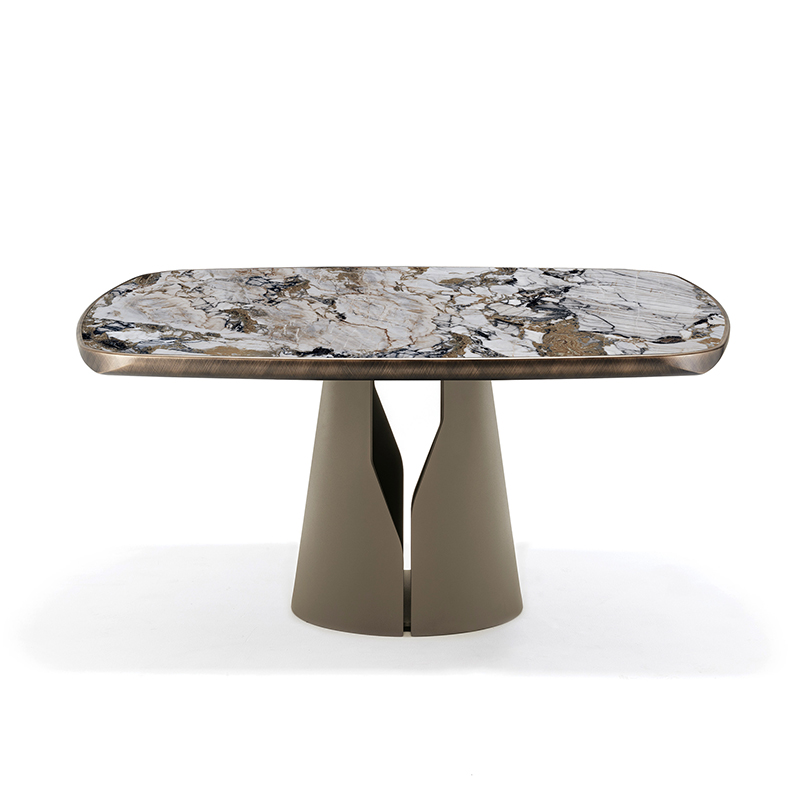 Nordic Space Saving Steel Steel Walnut Solid Wood Table โต๊ะรับประทานอาหารชุด 6 ที่นั่ง