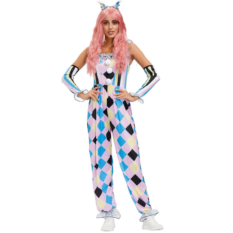 เครื่องแต่งกายตัวตลก Carnival Circus Jumpsuit ถุงมือ 3 ชิ้นชุด