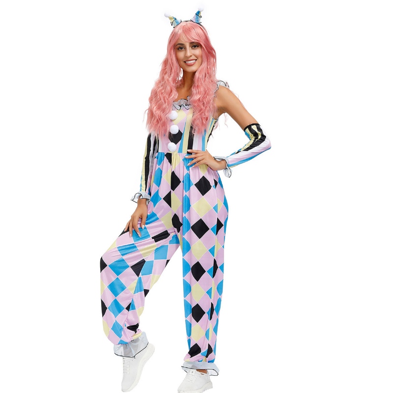 เครื่องแต่งกายตัวตลก Carnival Circus Jumpsuit ถุงมือ 3 ชิ้นชุด