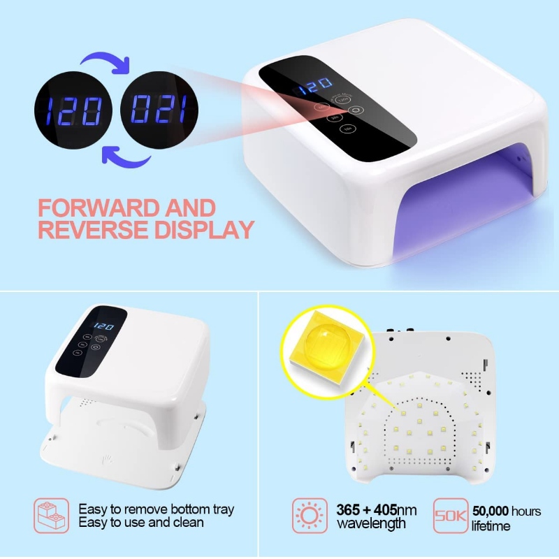 M&r 602pro โคมไฟเล็บ LED ไร้สาย, เครื่องเป่าเล็บไร้สาย, ไฟเล็บ LED ขนาด 72W แบบชาร์จไฟได้ 72W, เจลพกพา UV LED ตะเกียง LED พร้อมเซ็นเซอร์การตั้งค่าตัวจับเวลา 4 ตัวและจอแสดงผล LCD