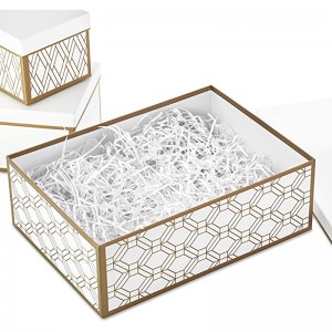 กล่องของขวัญที่ซ้อนกัน Hallmark พร้อมฝาและเติม (ชุด 3, สีขาวและสีทอง, ขนาดสารพัน) สำหรับงานแต่งงาน, ฝักบัวอาบน้ำเจ้าสาว, เพื่อนเจ้...