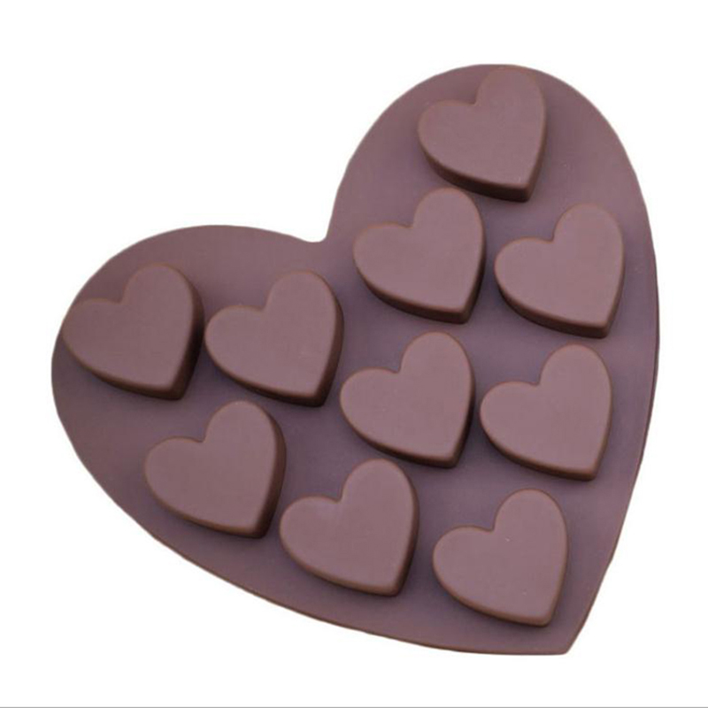 10 โพรงรูปหัวใจแม่พิมพ์ซิลิโคนสำหรับการอบช็อคโกแลตสบู่พุดดิ้งพุดดิ้งเจลลี่ CADY คุกกี้น้ำแข็งลูกบาศก์เค้กขนาดเล็กเจลาติน