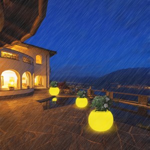 LED Round Flower Pot Outdoor Garden สนามหญ้ากันน้ำไฟคริสต์มาสปาร์ตี้ภูมิทัศน์การตกแต่งโคมไฟขนาดใหญ่ชาร์จไฟ