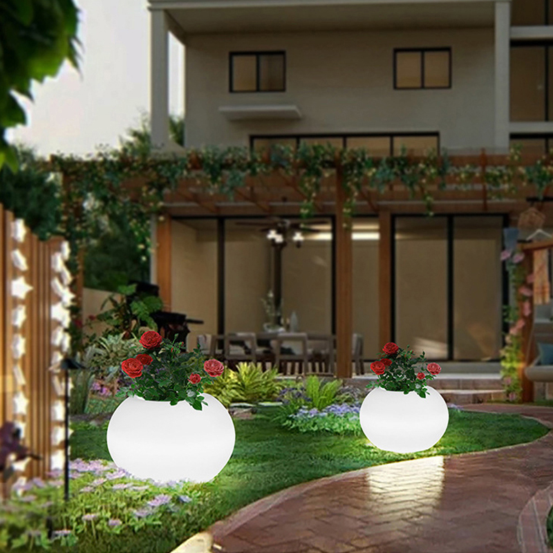 LED Round Flower Pot Outdoor Garden สนามหญ้ากันน้ำไฟคริสต์มาสปาร์ตี้ภูมิทัศน์การตกแต่งโคมไฟขนาดใหญ่ชาร์จไฟ