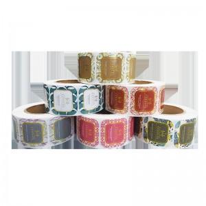 สีบรอนซ์สีโปร่งใสติดอยู่กับตัวเองสีเงินร้อน L0G0 แผ่นกระดาษเคลือบฉลากติดฉลากติดกาวด้วยตนเอง