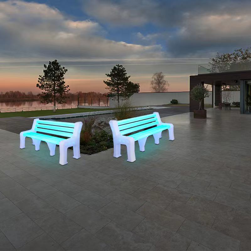 ม้านั่งสวนสาธารณะ LED Glowing Park สำหรับภายนอก PE พลาสติกแบตเตอรี่ม้านั่งสวนสวนเรือนกระจกลานลานสนามหญ้าหรือที่นั่งในสวนสามารถมี 600 กิโลกรัม