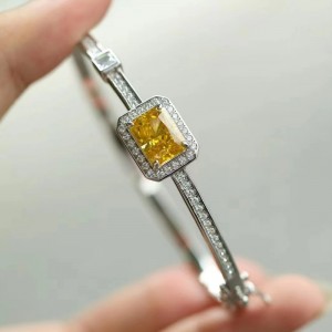 เงินสเตอร์ลิง 925 พร้อมสร้อยข้อมือเพชรสีสันสดใสคาร์บอนสูง