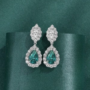 Paraiba น้ำแข็งสังเคราะห์ตัดต่างหูสตั๊ดเพชรคาร์บอนสูง