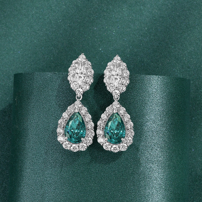 Paraiba น้ำแข็งสังเคราะห์ตัดต่างหูสตั๊ดเพชรคาร์บอนสูง
