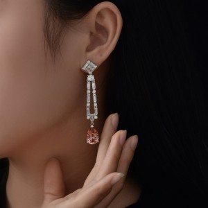 Solomon Powder 5 Carat High Carbon Diamond Water Drop 10*14 ต่างหูพู่ยาวยาว