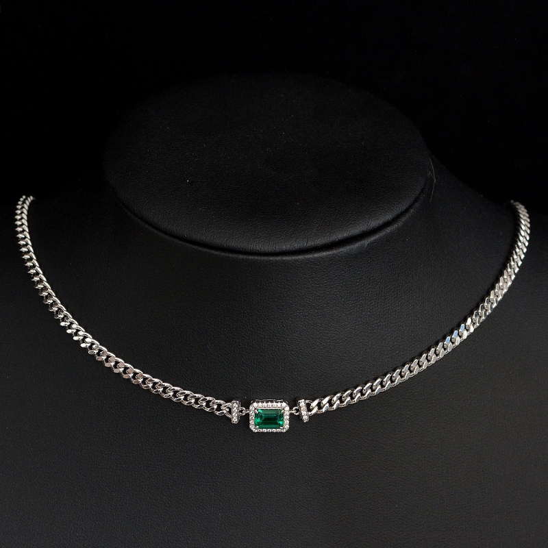 2022 ใหม่ 1CT ที่เพาะปลูก Emerald Pendant 925 สร้อยคอแบบง่ายปรับเงินได้