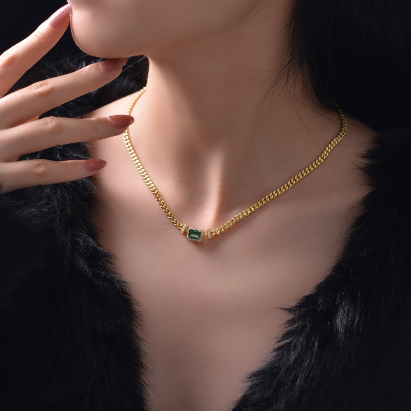 2022 ใหม่ 1CT ที่เพาะปลูก Emerald Pendant 925 สร้อยคอแบบง่ายปรับเงินได้