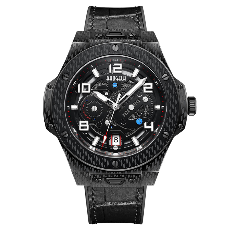 Baogela Men \\ S Watch Watch Mechanical Watch Automatic Hollow Fashion Men \\ s Luminous ขนาดใหญ่ที่มีขนาดใหญ่ 50 ม. นาฬิกากันน้ำ 2001 สีดำ
