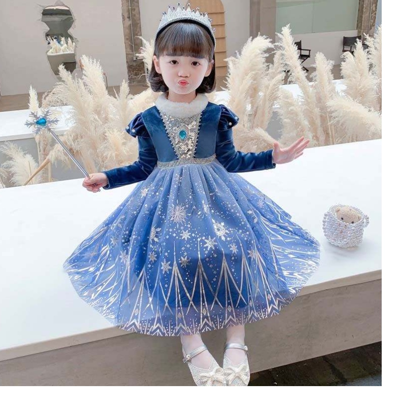 ไอเดียของขวัญ Long Long Lace bling เลื่อมแยก ana elsa dress hcgd-033