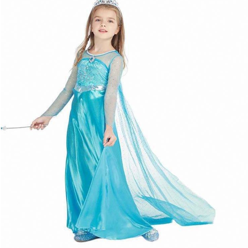 ชุดเด็กสวมชุดเด็กชุดคอสเพลย์แขนยาวเลื่อมสาวชุดเอลซาชุดใหม่ Elsa Anna Dress 3-8T HCGD-001