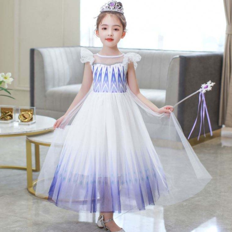 ขายส่ง 3-10 ปี Princess Snow Queen Elsa Queen Dress พร้อมอุปกรณ์เสริม Crown Braid Wand HCGD-029