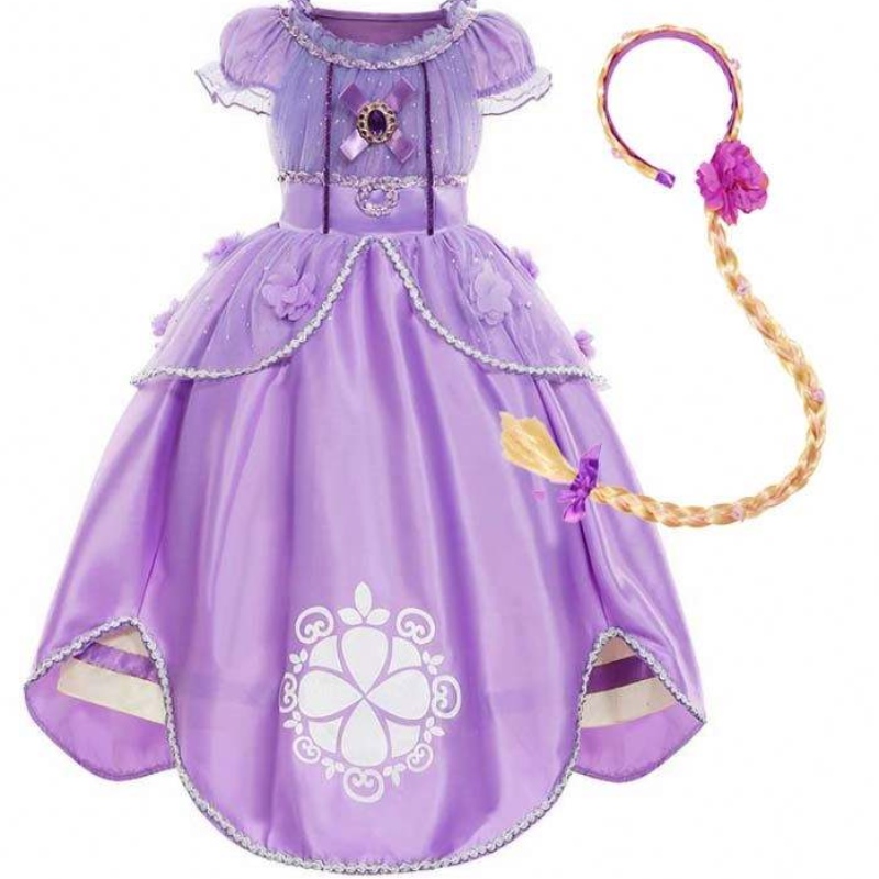Halloween Party Dress Up Puff Sleeve Floral Tulle Ball Gown Princess Sofia ชุดแรกสำหรับเด็กผู้หญิง hcrs-00