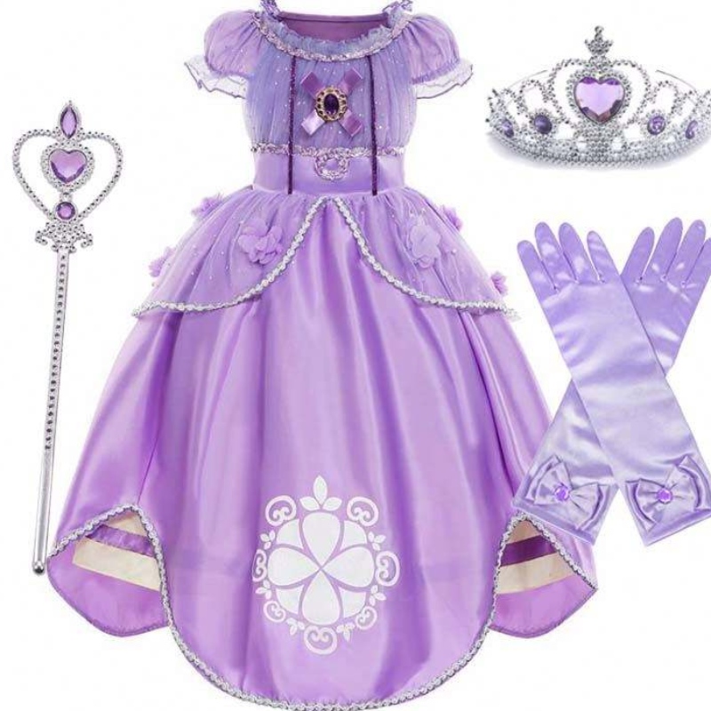 Halloween Party Dress Up Puff Sleeve Floral Tulle Ball Gown Princess Sofia ชุดแรกสำหรับเด็กผู้หญิง hcrs-00
