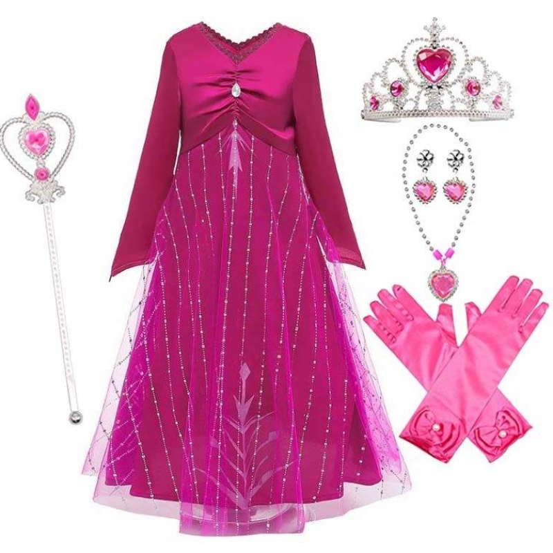 Anna Cosplay Party Vestidos Girl Clothing Red Elsa Costume Princess Elsa Dress สำหรับ 3-10y HCGD-034