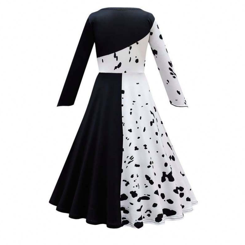 เครื่องแต่งกายคอสเพลย์ฮัลโลวีนสาวสีขาวบทบาทสีขาวเล่น Cruella ชุดเต็มชุด DGHC-141