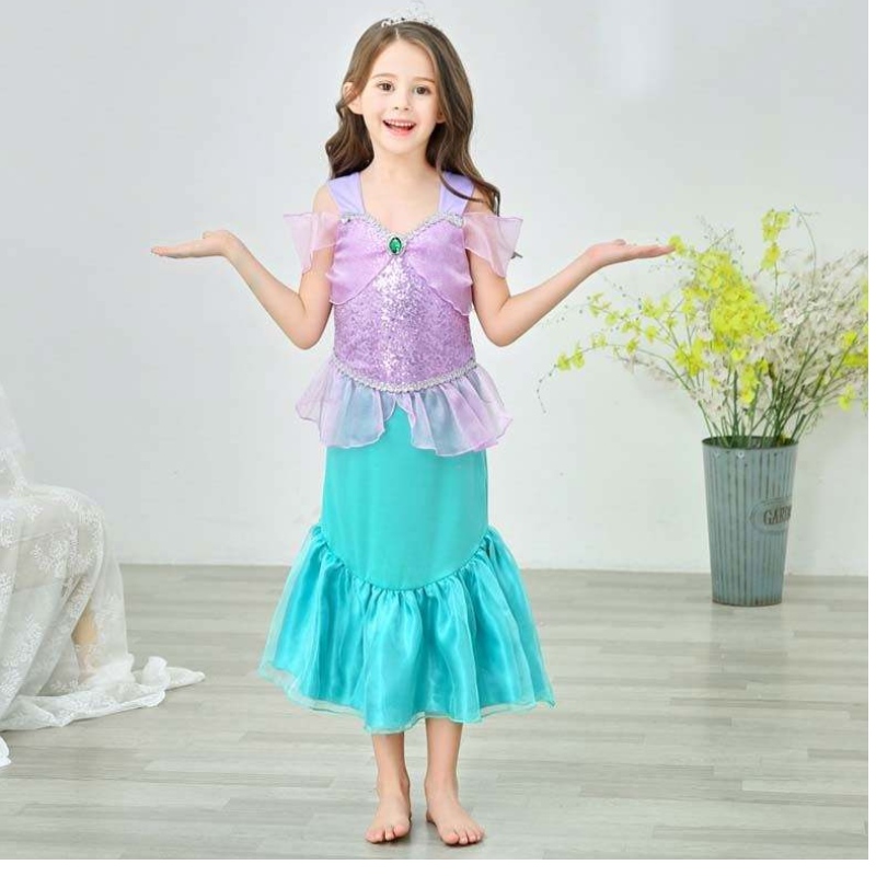 Princess Little Girls Sequins Mermaid Dress สำหรับสาว 6to7 ปีด้วยเครื่องประดับ HCMM-006