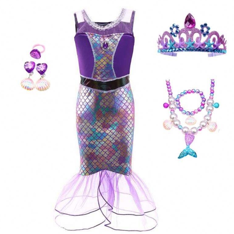 Princess Little Girls Sequins Mermaid Dress สำหรับสาว 6to7 ปีด้วยเครื่องประดับ HCMM-006