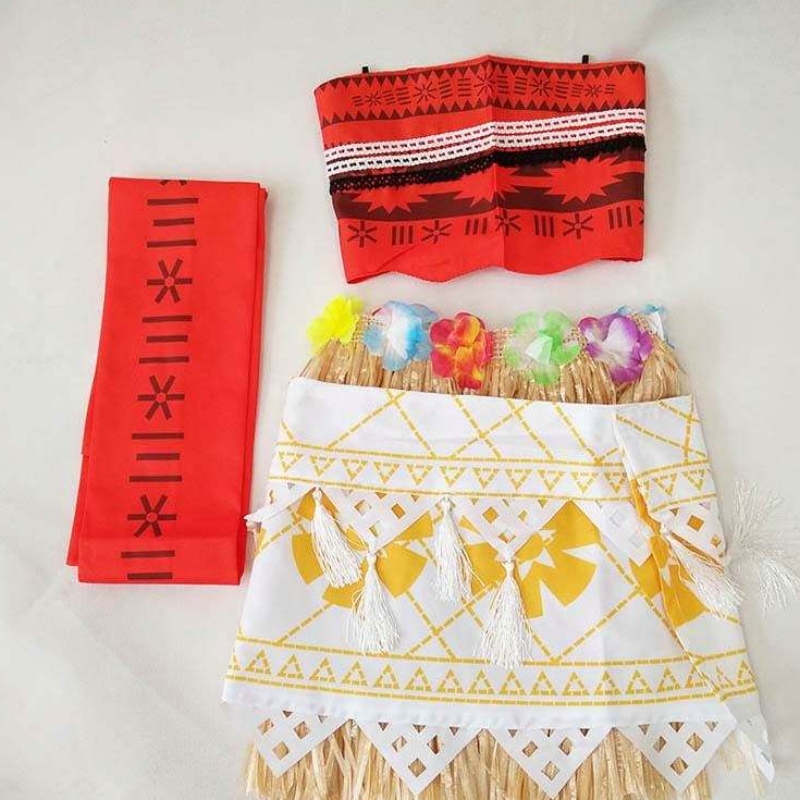 Halloween Party Adult Kids Cosplay Vaiana Princess Moana ชุดแต่งกายสำหรับผู้ใหญ่พร้อมสร้อยคอ HCMO-005
