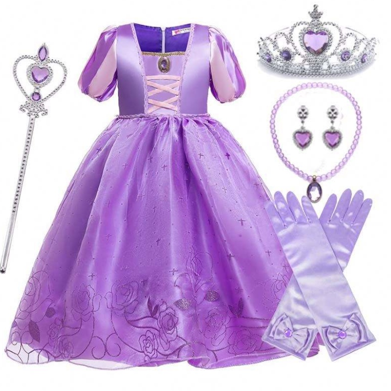 เครื่องแต่งกายเทศกาลคริสต์มาสฮาโลวีนเด็กเจ้าหญิงสีม่วง Tulle Rapunzel ชุดเด็ก HCRS-017