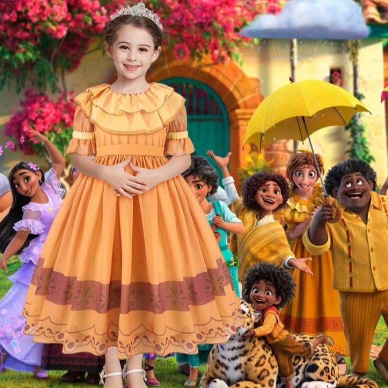 Baige Encanto Movie Mirabel Isabella Pepa Princess Princess เครื่องแต่งกายสำหรับเด็กผู้หญิงชุดการแสดง MFMW011