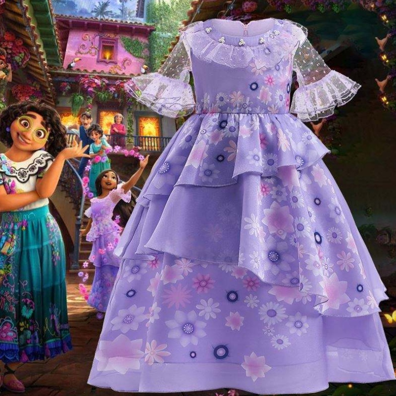 MQAT 2022 Princess Encanto Mirabel Isabella เครื่องแต่งกายสีสันสดใสชุดวันเกิดคอสเพลย์ชุดแฟนซี