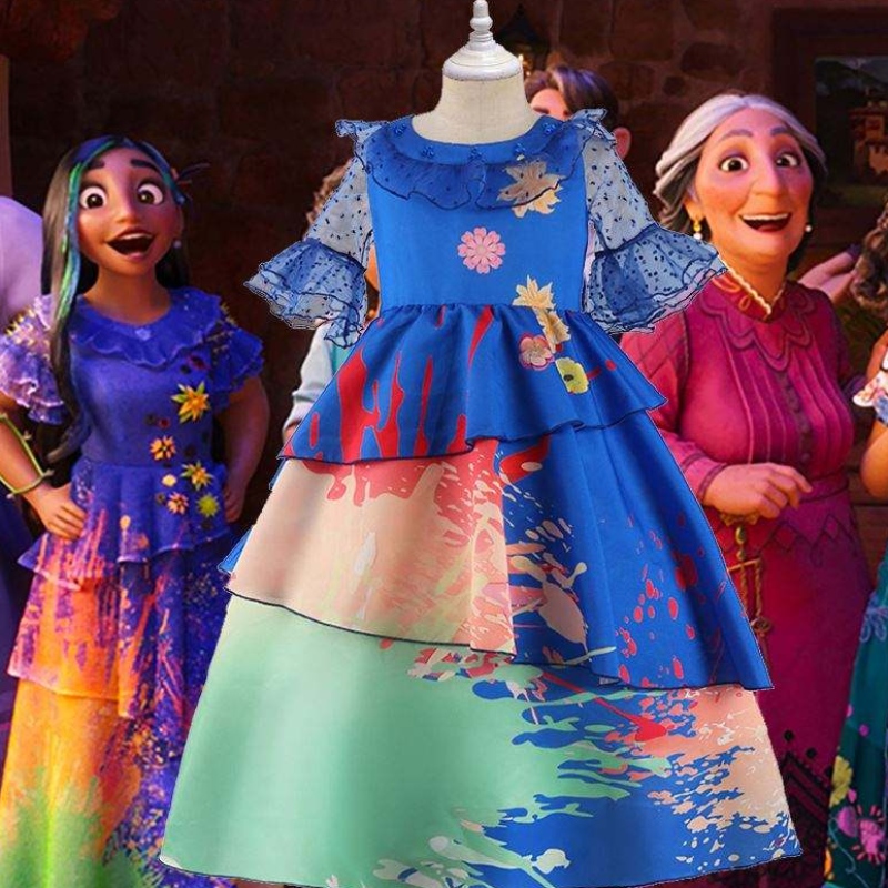 MQAT 2022 Princess Encanto Mirabel Isabella เครื่องแต่งกายสีสันสดใสชุดวันเกิดคอสเพลย์ชุดแฟนซี