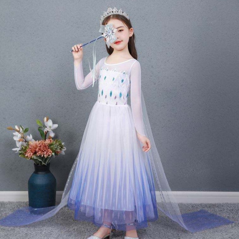 Baige เด็กสาวแฟนซีคอสเพลย์ยาว Cape Cosplay ปาร์ตี้ Princess Elsa ชุดแต่งกาย