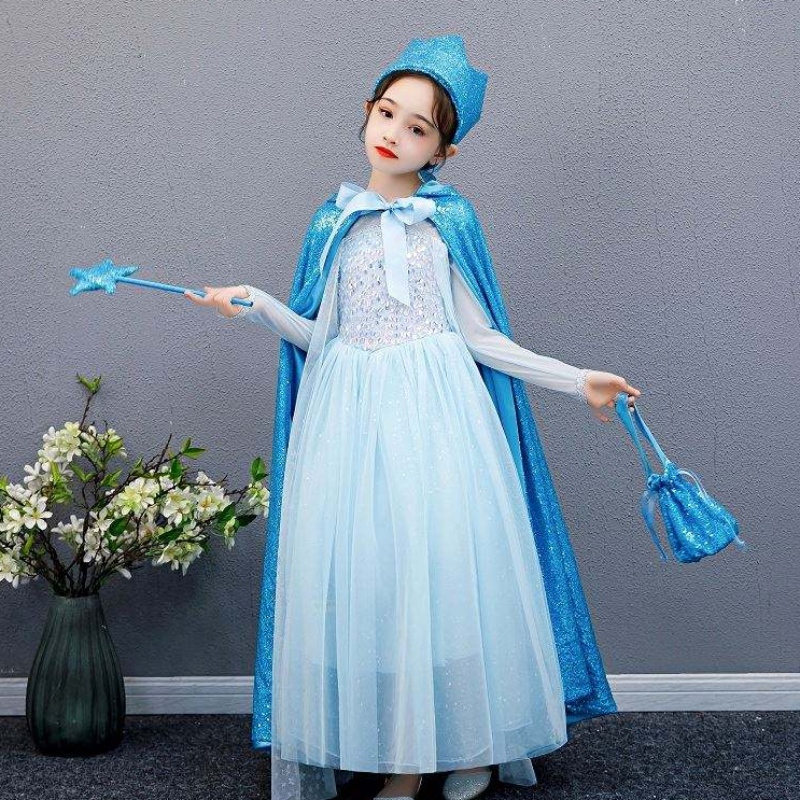 Baige Girl เลื่อม Cape Snow Queen Elsa Anna Costume Halloween Christmas Party For Girls BX211