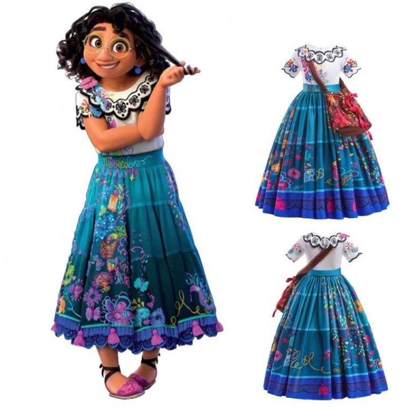 2022 Hot Sale Girls Encanto Movie Dress Up Mirabel เครื่องแต่งกายเด็กทารกฤดูร้อนชุดยาวพร้อมกระเป๋า