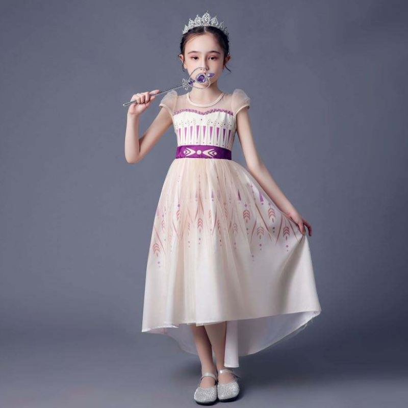 Baige สาวใหม่คอสเพลย์ Queen Elsa Dresses Trailing Princess Anna Dress for Girls BX1720