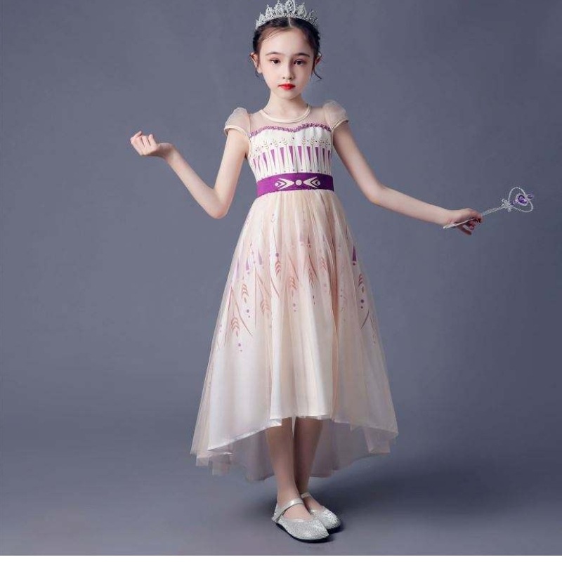 Baige สาวใหม่คอสเพลย์ Queen Elsa Dresses Trailing Princess Anna Dress for Girls BX1720