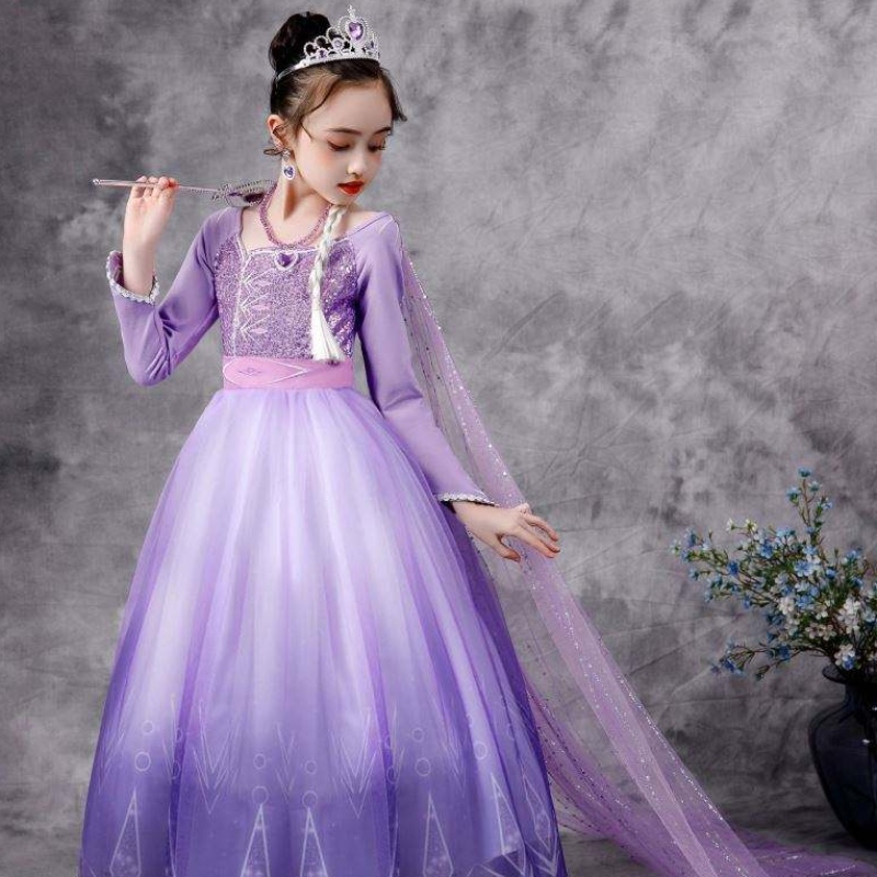 Baige ใหม่ Elsa Costume 2 สาวสาวชุดเจ้าหญิงชุดหิมะราชินีวันเกิดปาร์ตี้แฟนซีคอสเพลย์ชุดแขนยาว