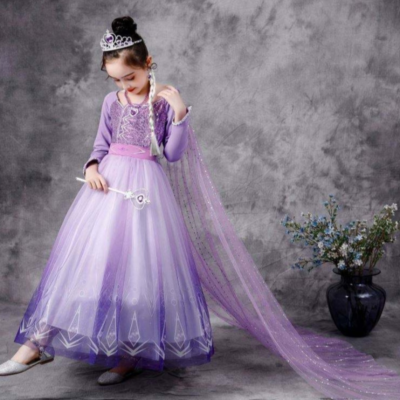 Baige ใหม่ Elsa Costume 2 สาวสาวชุดเจ้าหญิงชุดหิมะราชินีวันเกิดปาร์ตี้แฟนซีคอสเพลย์ชุดแขนยาว